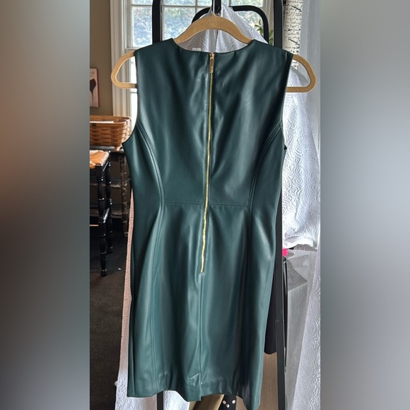 Calvin Klein hunter green dress faux leather. gold zipper in back - Picture 6 of 7